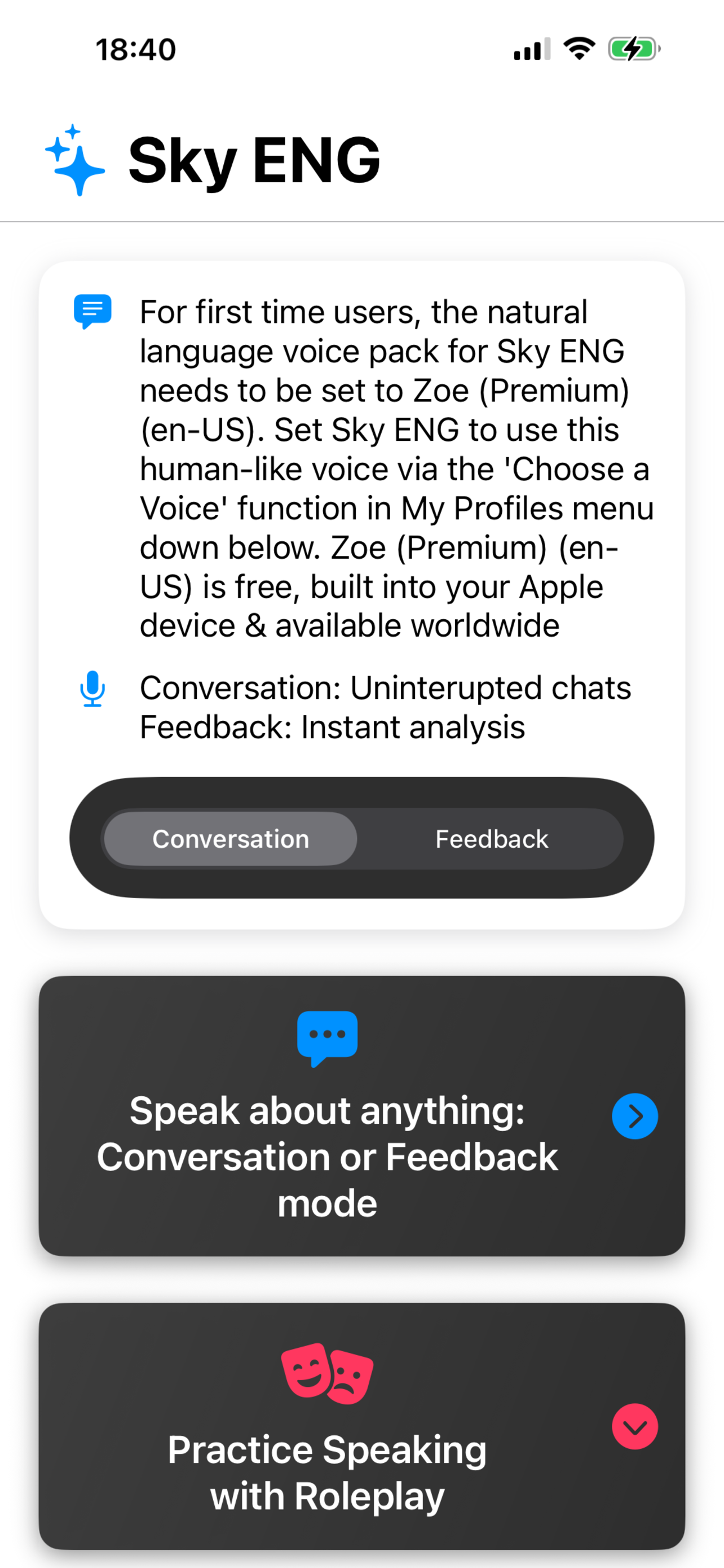 Sky ENG Conversation and Feedback Word Game Modes